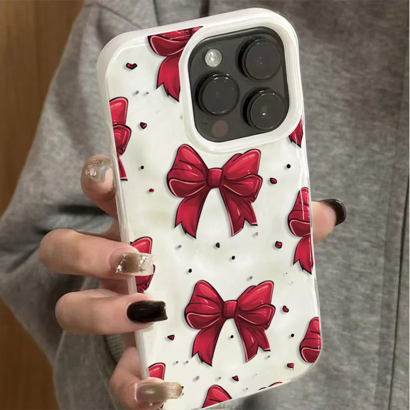 Phone Accessories Red - Beyaz Kırmızı Fiyonk Desenli Telefon Kılıfı