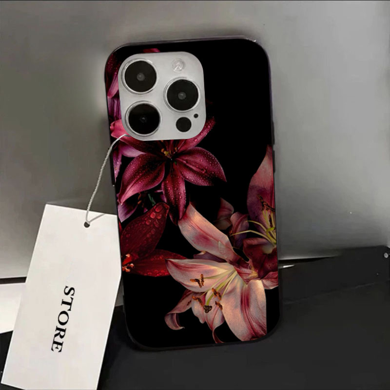 Phone Accessories Red - Şık Kırmızı Zambak Çiçekli Telefon Kılıfı