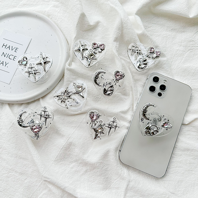 Phone Accessories Items - Şeffaf Kalp Telefon Tutucu Arka Yapışkanlı