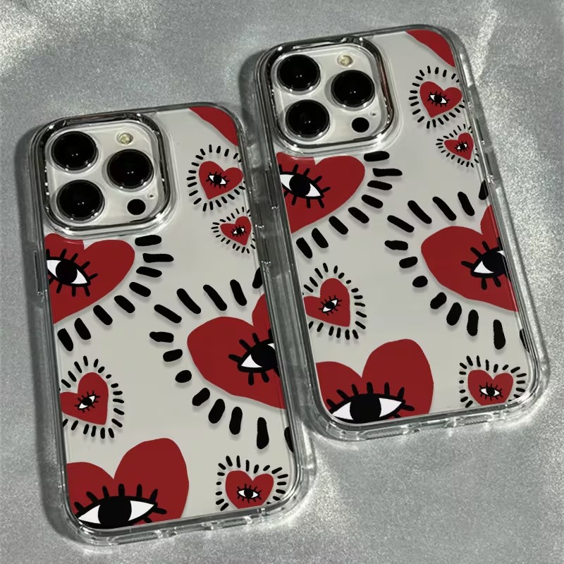 Phone Accessories Red - Benzersiz Kırmızı Kalp Gözlü Çerçeveli Yumuşak