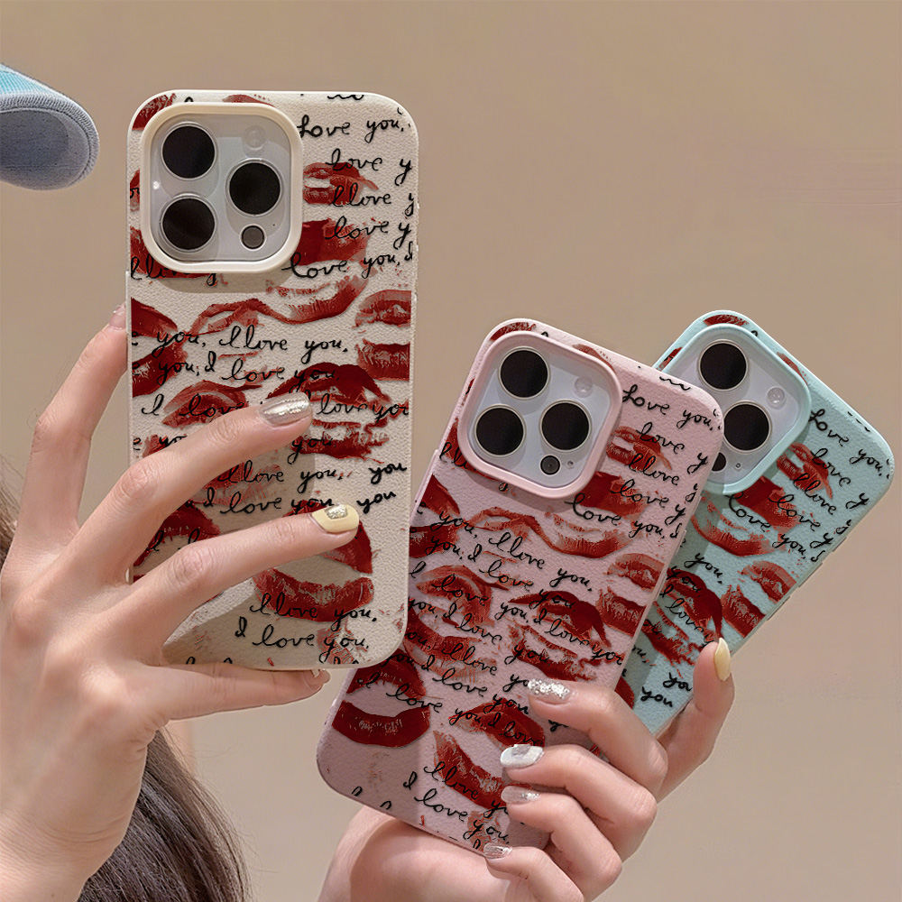 Phone Accessories Red - Parlak Kırmızı Dudaklı Deri Telefon Kılıfı