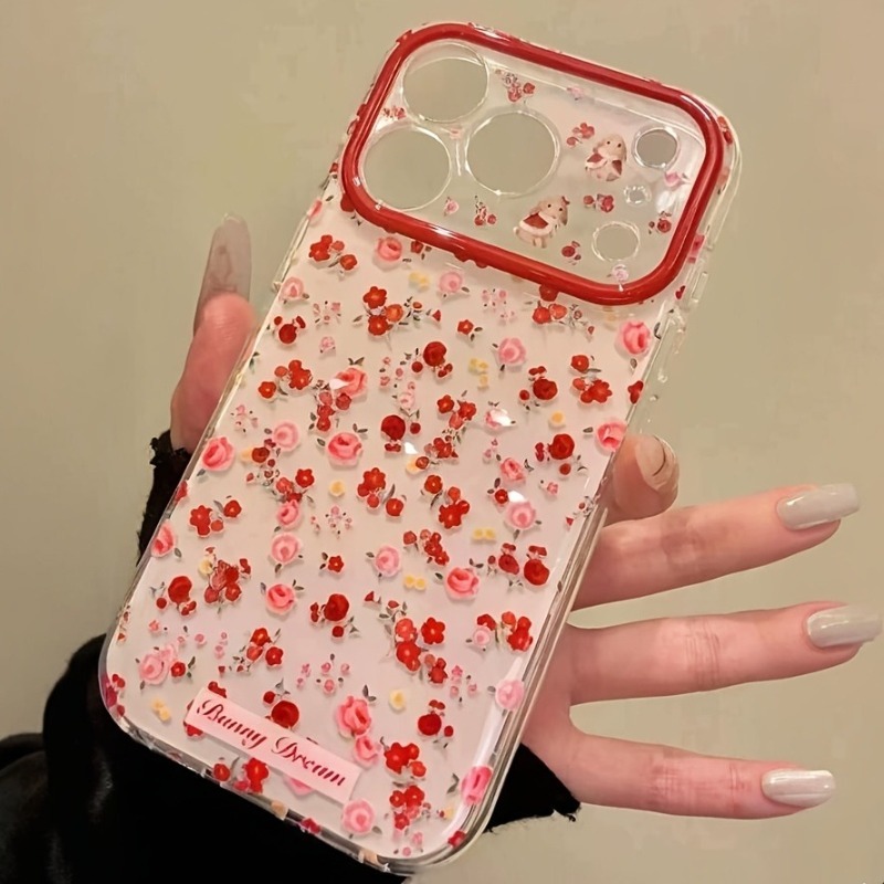 Phone Accessories Red - Sevimli Karikatür Kırmızı Çiçek Desenli Telefon