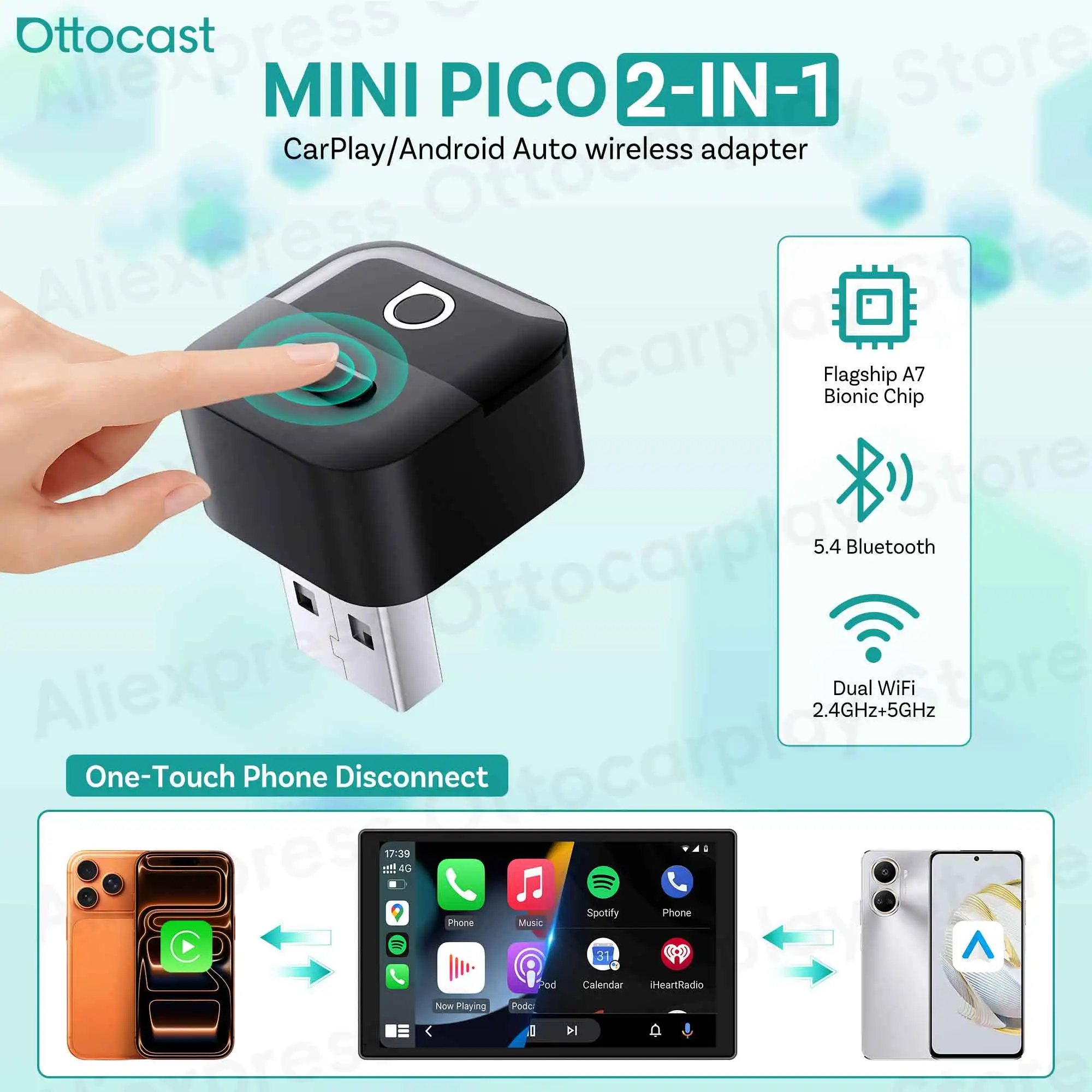 Phone Accessories For Android - OTTOCAST Mini Pico 2026 Kablosuz CarPlay
